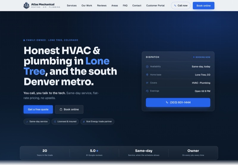Atlas Mechanical's live website, built by ProxMedia
